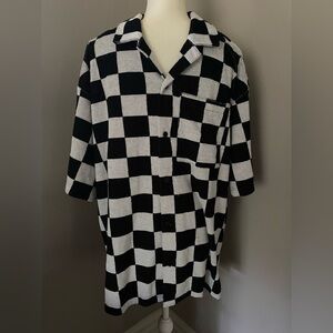 H & M Mens Terry Pocket Polo Shirt Black White Block Large Size L